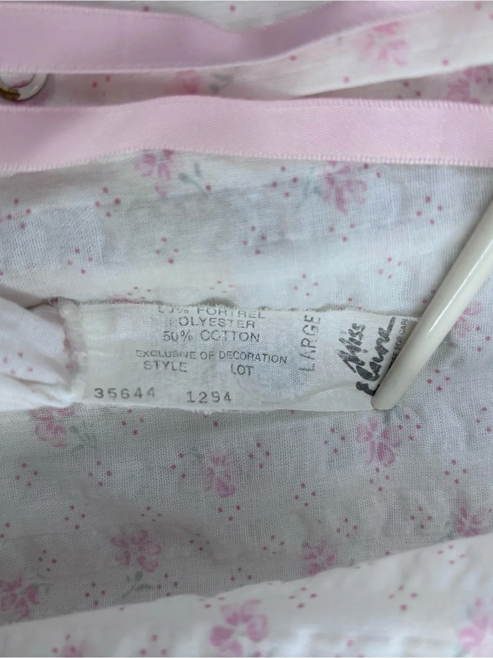 VTG Miss Elaine Grandmacore White Pink Floral Seersucker Nightgown Womens L